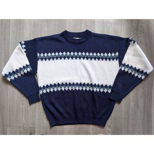 Vintage Mens Store At Sears Acrylic Sweater L Blue & White